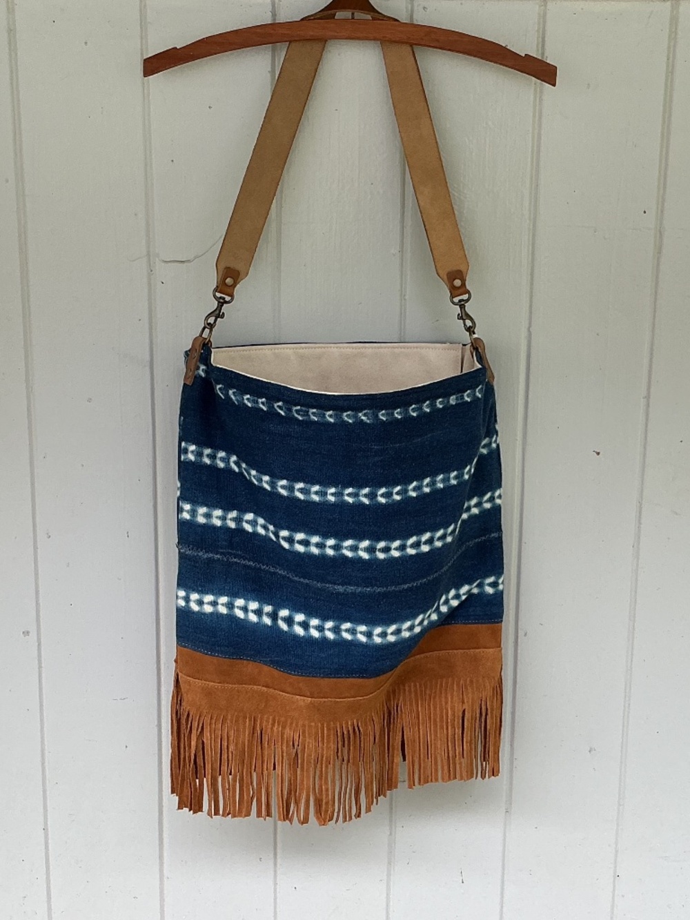 Jenna Bee indigo fringe BAG handmade TOTE - Picture 2 of 7